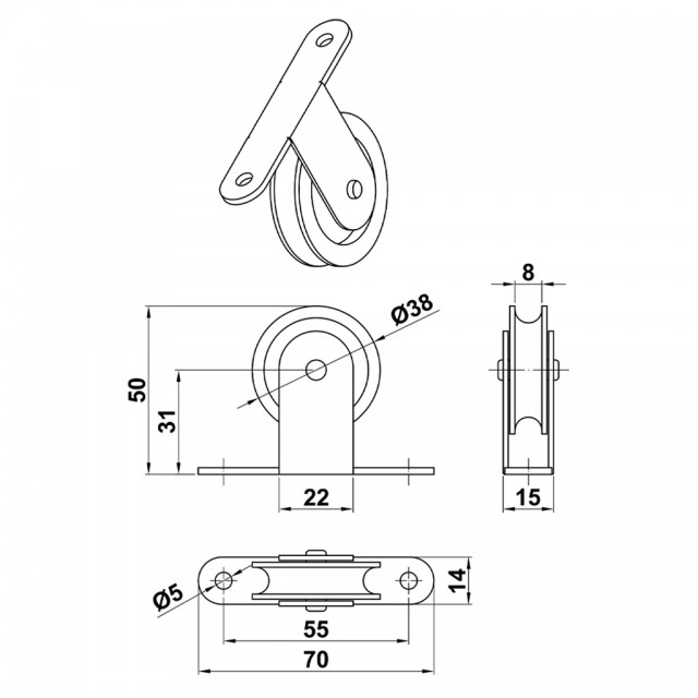 CLOTHESLINE PULLEY WITH METAL WHEEL